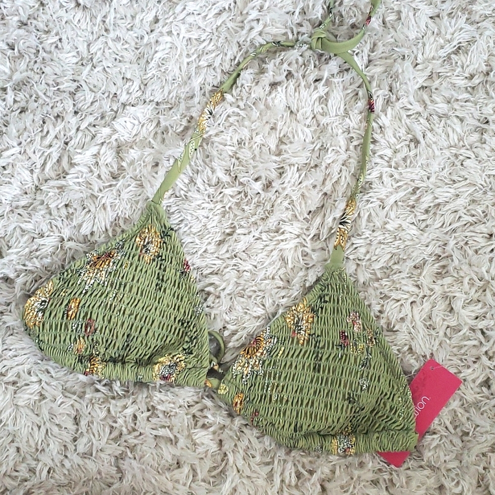 Green printed bikini top